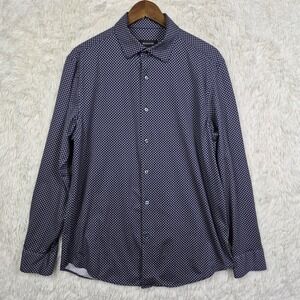 Bugatchi Comfort Stretch Shirt Mens Large Blue Geometric Print